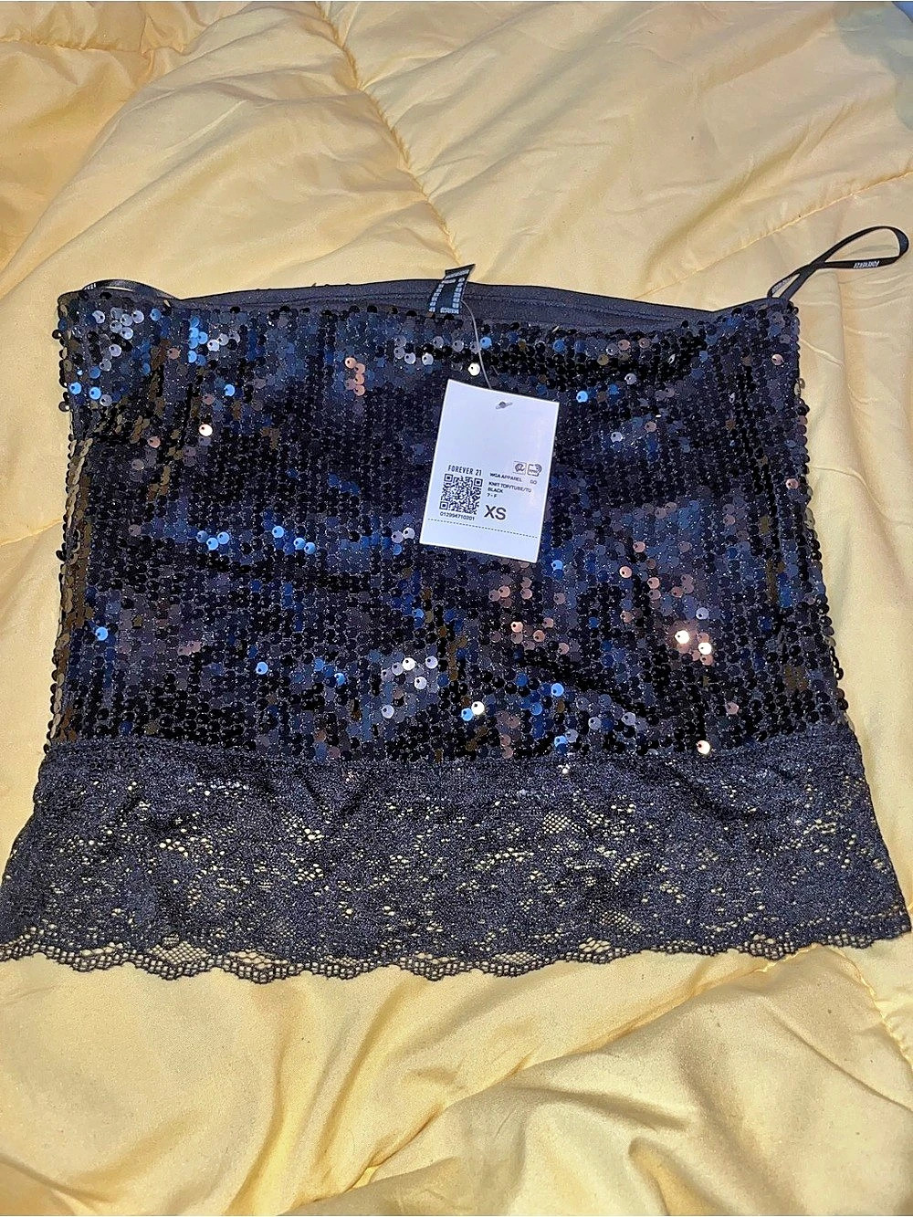 Forever 21 Sequin Lace tube Crop Top in Black